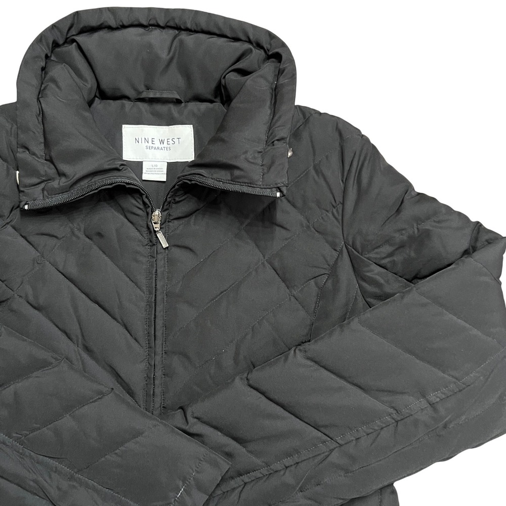 Nine West Black Quilted Down Puffer Jacket‎ Women's Size L Warm Winter Coat